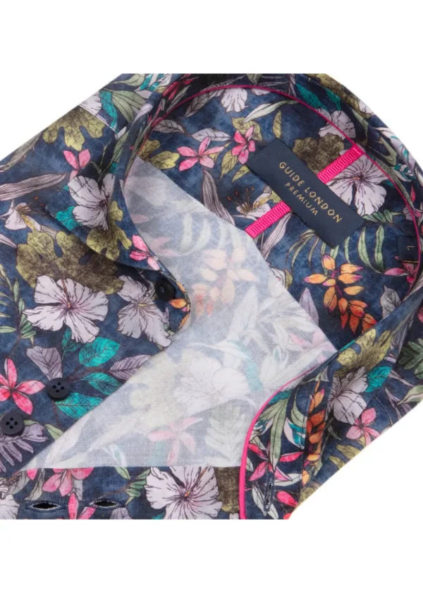 Guide London Mens Fresh Flowers Shirt Navy