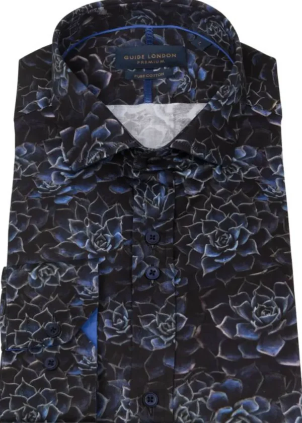 Guide London Mens Midnight Flowers Shirt Navy
