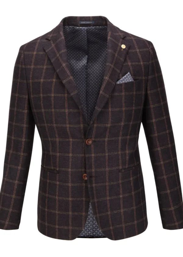 Guide London Mens Roelof Check Blazer Jacket Brown