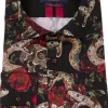 Guide London Mens Snake Skulls & Roses Shirt Black