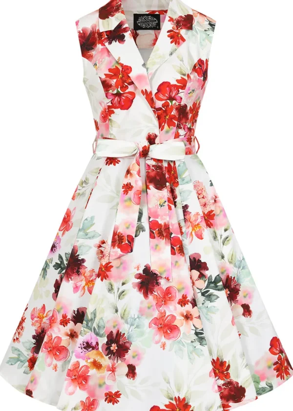 Hearts & Roses Adelyn Floral 50's Swing Dress White