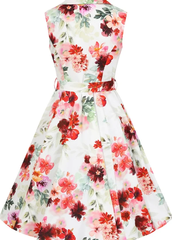 Hearts & Roses Adelyn Floral 50's Swing Dress White
