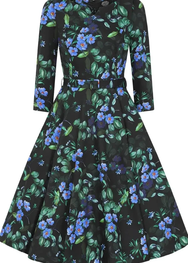 Hearts & Roses Amira Floral 50's Swing Dress Black
