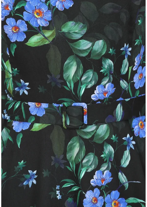 Hearts & Roses Amira Floral 50's Swing Dress Black