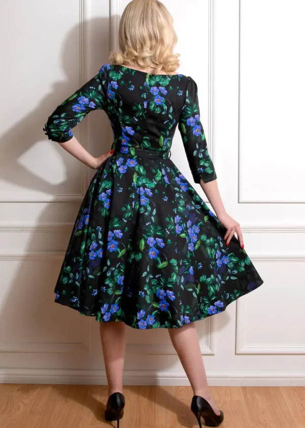 Hearts & Roses Amira Floral 50's Swing Dress Black