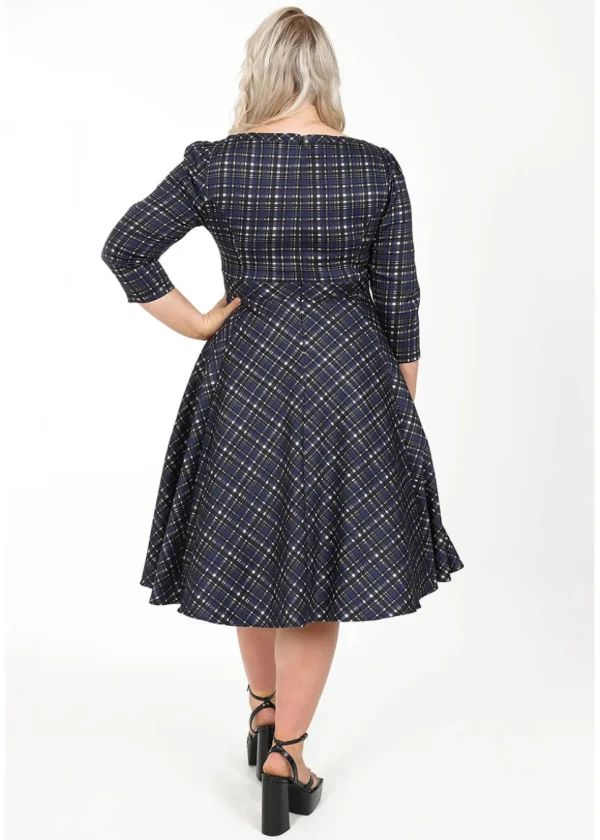 Hearts & Roses Anna Check 50's Swing Dress Navy