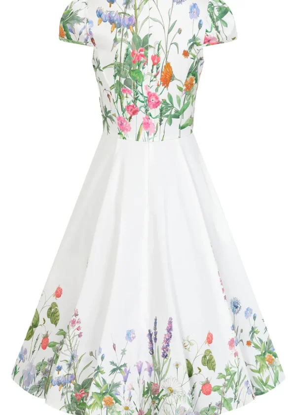 Hearts & Roses Autumn Floral 50's Swing Dress White