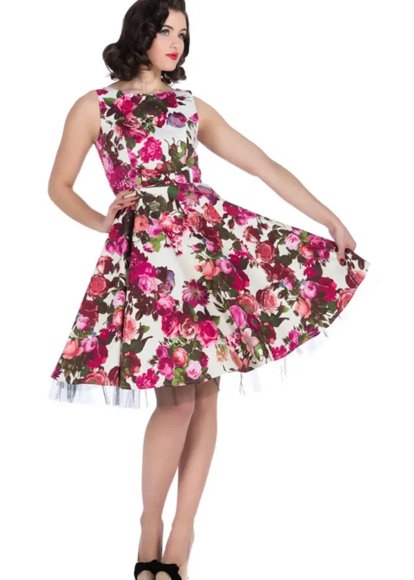 Hearts & Roses Betty Vintage Rose 50's Swing Dress Cream