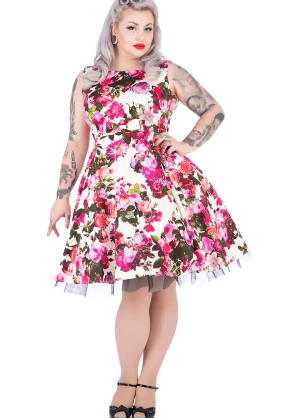 Hearts & Roses Betty Vintage Rose 50's Swing Dress Cream
