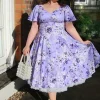 Hearts & Roses Bonnie Floral 50's Swing Dress Blue