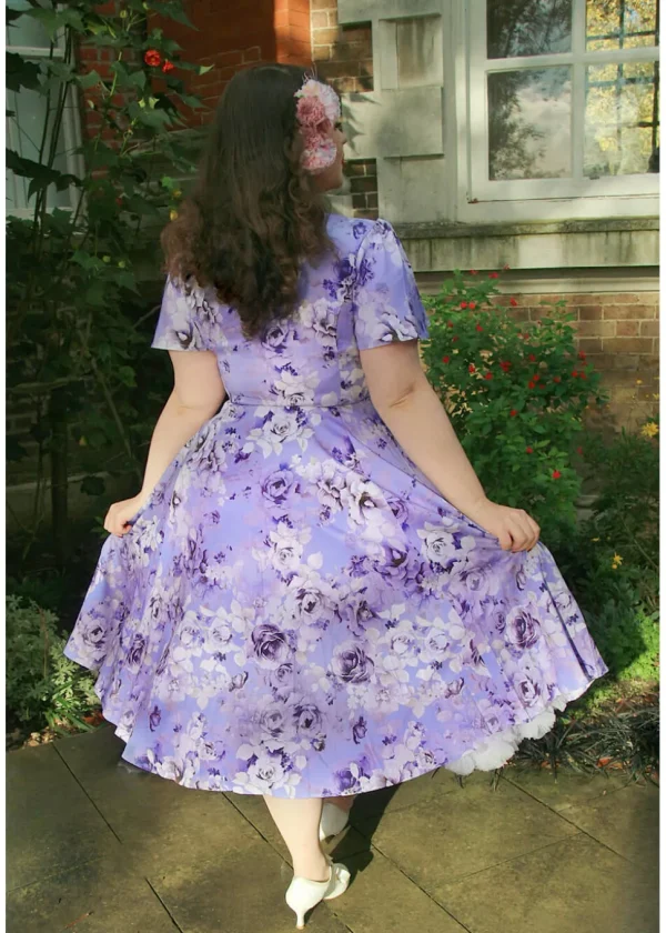 Hearts & Roses Bonnie Floral 50's Swing Dress Blue