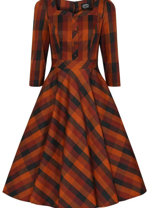 Hearts & Roses Caitlin Check 50's Swing Dress Orange