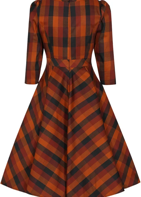 Hearts & Roses Caitlin Check 50's Swing Dress Orange