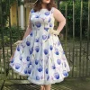 Hearts & Roses Cathy Floral 50's Swing Dress White Blue