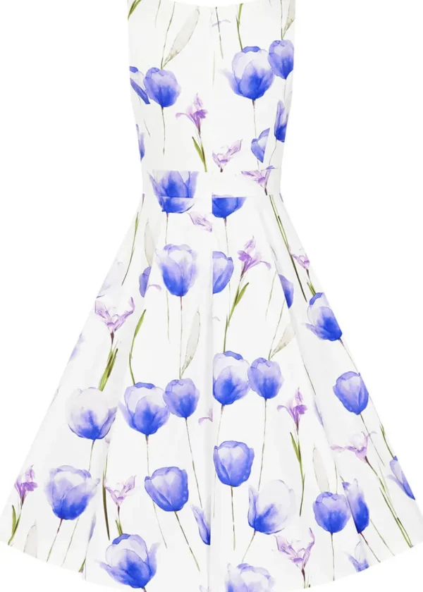 Hearts & Roses Cathy Floral 50's Swing Dress White Blue