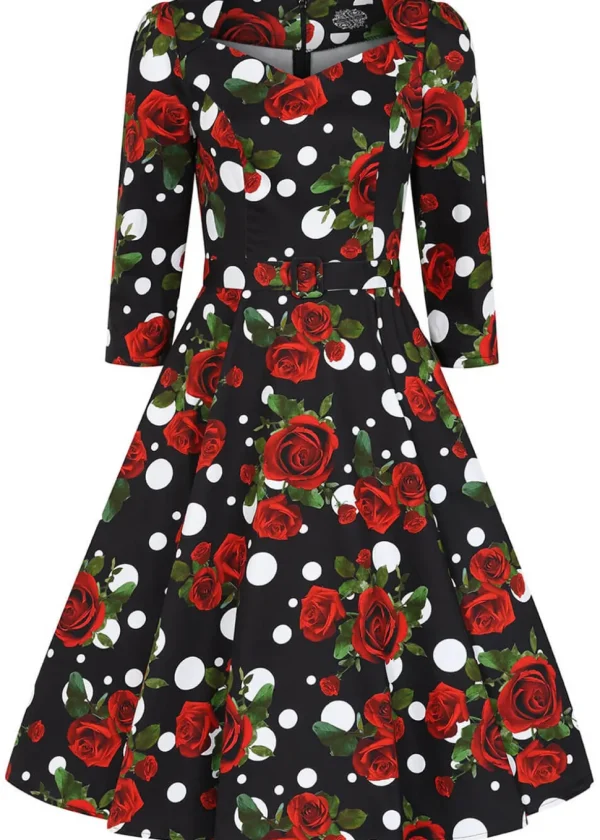 Hearts & Roses Catriona Roses 50's Swing Dress Black