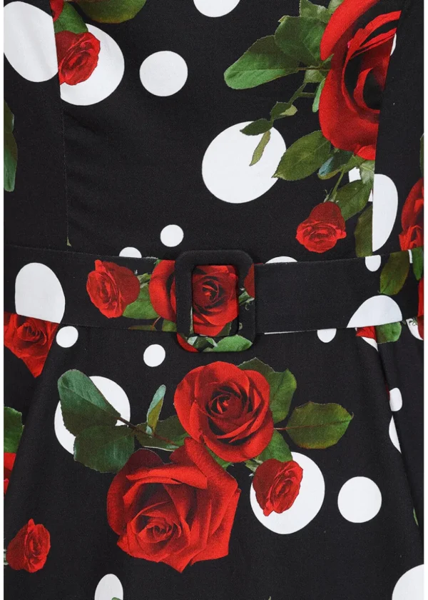 Hearts & Roses Catriona Roses 50's Swing Dress Black