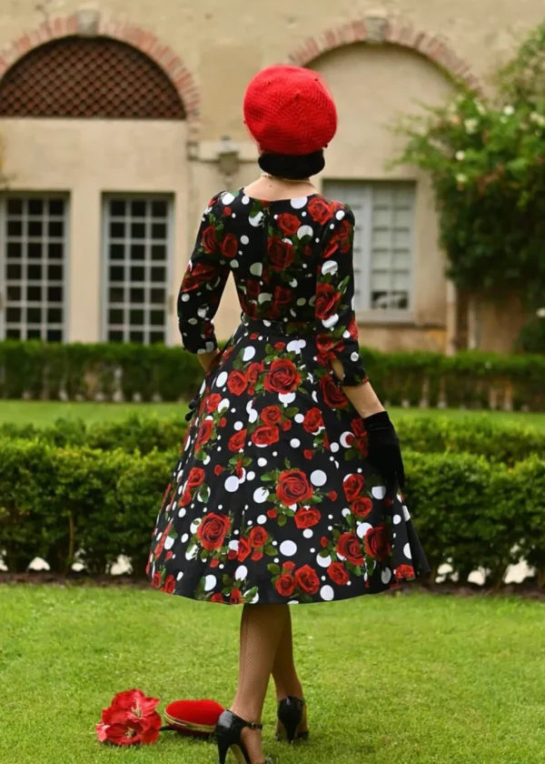 Hearts & Roses Catriona Roses 50's Swing Dress Black