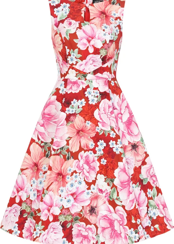 Hearts & Roses Charlie Floral 50's Swing Dress Red