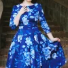 Hearts & Roses Dafney Floral 50's Swing Dress Blue