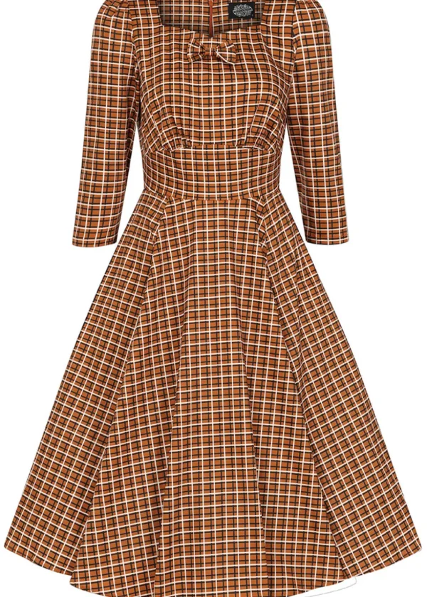 Hearts & Roses Daniella Check 50's Swing Dress Brown