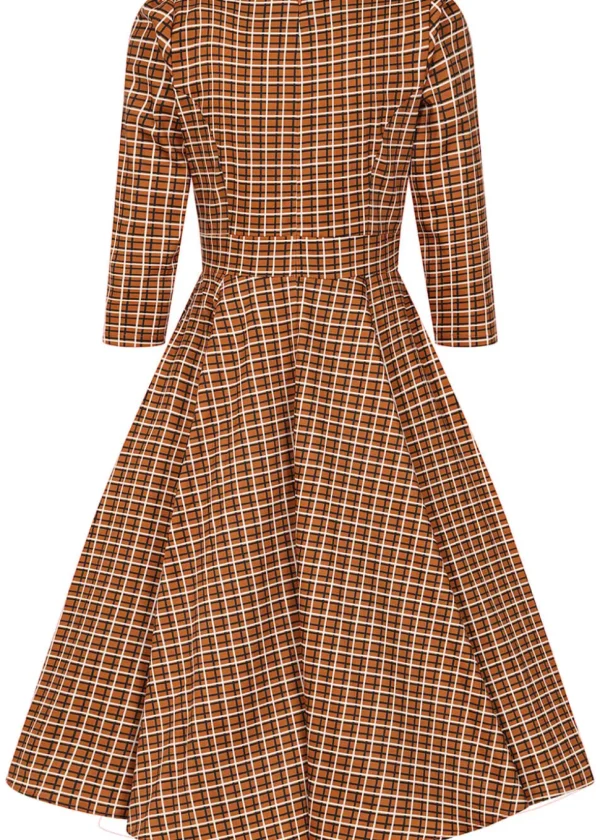 Hearts & Roses Daniella Check 50's Swing Dress Brown