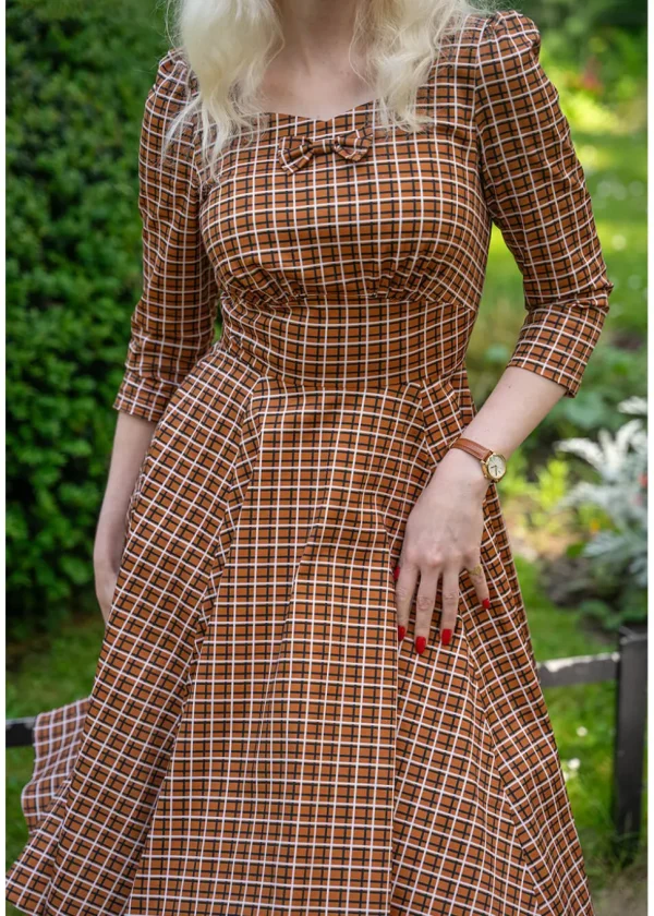 Hearts & Roses Daniella Check 50's Swing Dress Brown