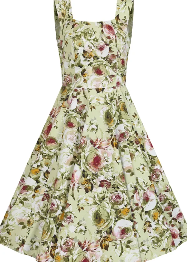 Hearts & Roses Emilia Floral 50's Swing Dress Green