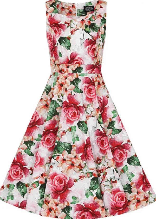 Hearts & Roses Gracie Floral 50's Swing Dress Off-White