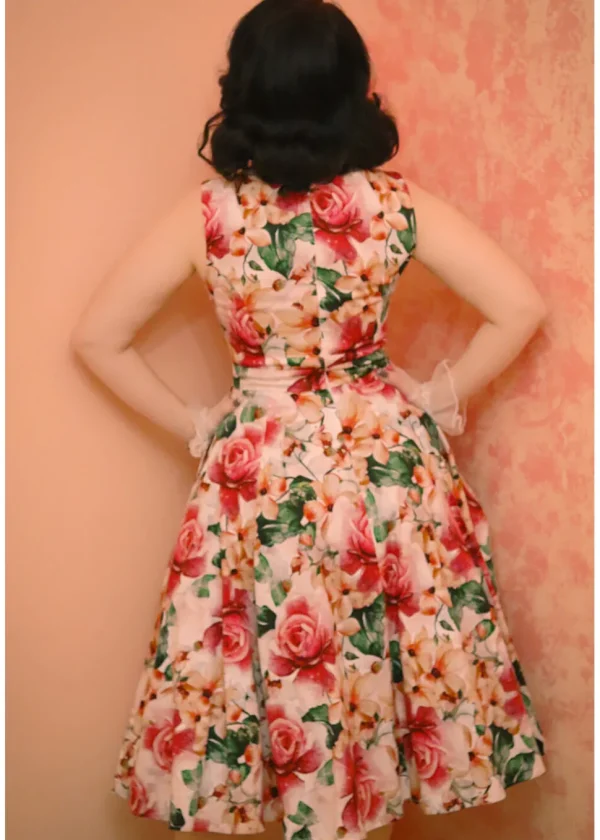 Hearts & Roses Gracie Floral 50's Swing Dress Off-White