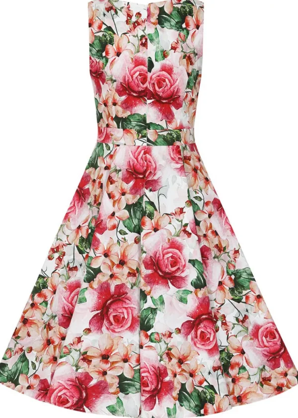 Hearts & Roses Gracie Floral 50's Swing Dress Off-White