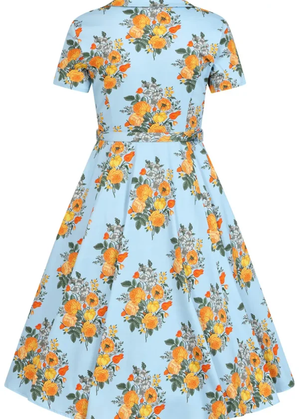 Hearts & Roses Hallie Floral 50's Swing Dress Blue