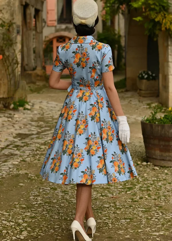Hearts & Roses Hallie Floral 50's Swing Dress Blue