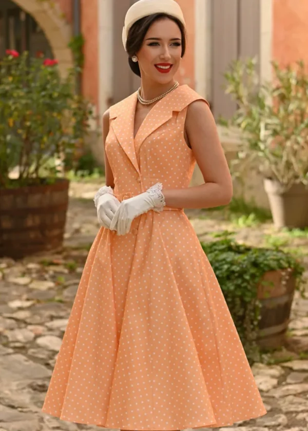 Hearts & Roses Hannah Polkadot 50's Swing Dress Light Orange