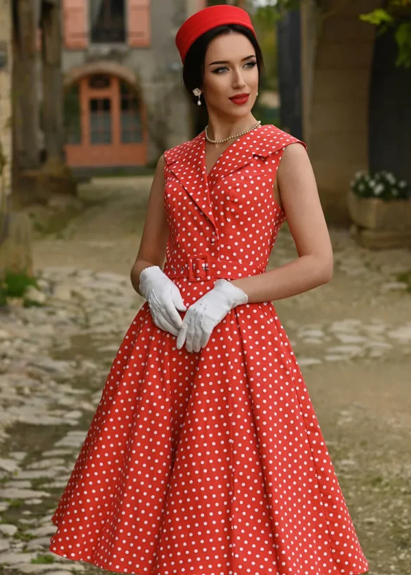 Hearts & Roses Hannah Polkadot 50's Swing Dress Red