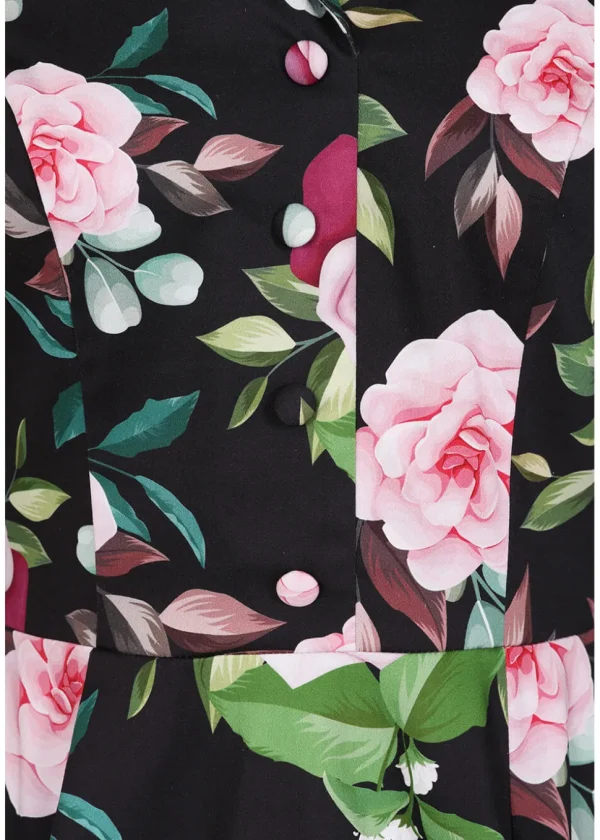 Hearts & Roses Helen Floral 50's Swing Dress Black