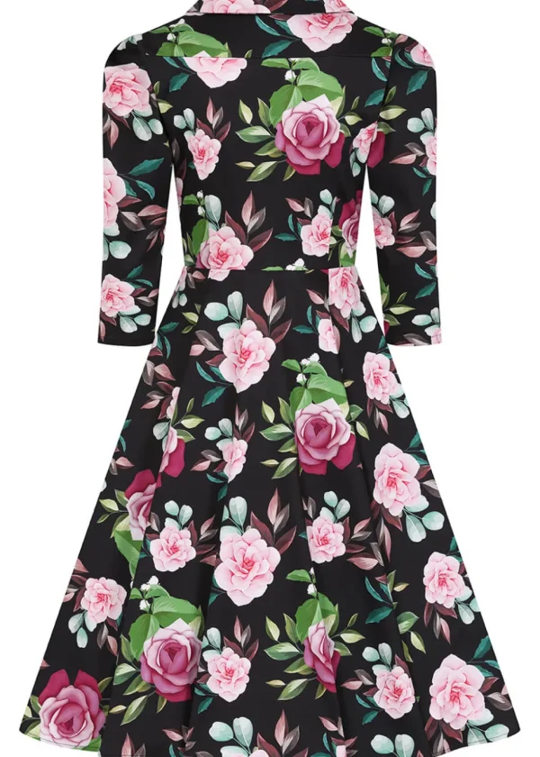Hearts & Roses Helen Floral 50's Swing Dress Black