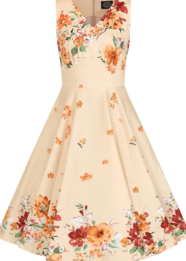 Hearts & Roses Jade Floral 50's Swing Dress Orange
