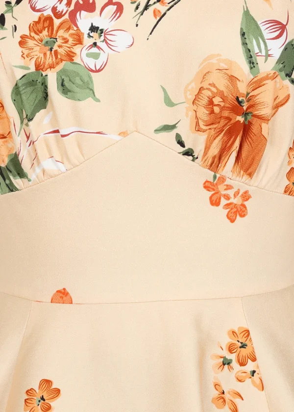 Hearts & Roses Jade Floral 50's Swing Dress Orange