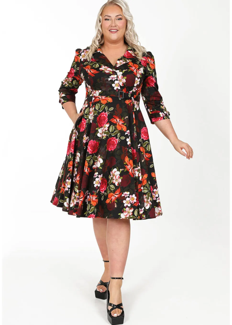 hearts__roses_kali_floral_1.webp Hearts & Roses Kali Floral 50's Swing Dress Black