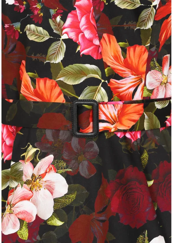 Hearts & Roses Kali Floral 50's Swing Dress Black