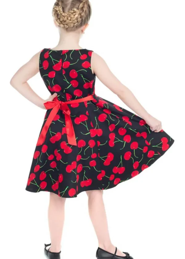 Hearts & Roses Kids Bombshell Cherry 50's Swing Dress Black