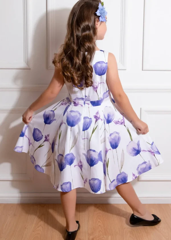 Hearts & Roses Kids Cathy Floral Swing Dress White Blue