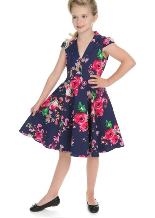 Hearts & Roses Kids Midnight Garden 50's Swing Dress Navy