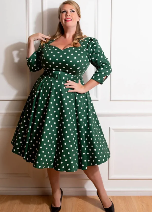 Hearts & Roses Kylie Polkadot 50's Swing Dress Green