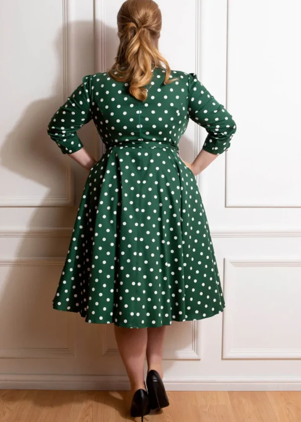 Hearts & Roses Kylie Polkadot 50's Swing Dress Green