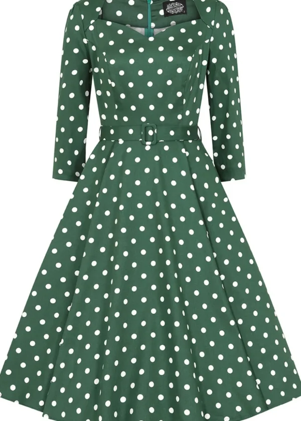 Hearts & Roses Kylie Polkadot 50's Swing Dress Green
