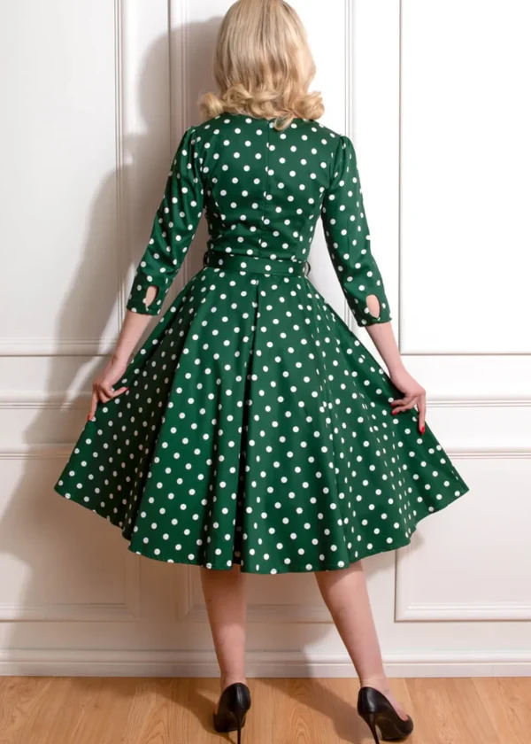Hearts & Roses Kylie Polkadot 50's Swing Dress Green