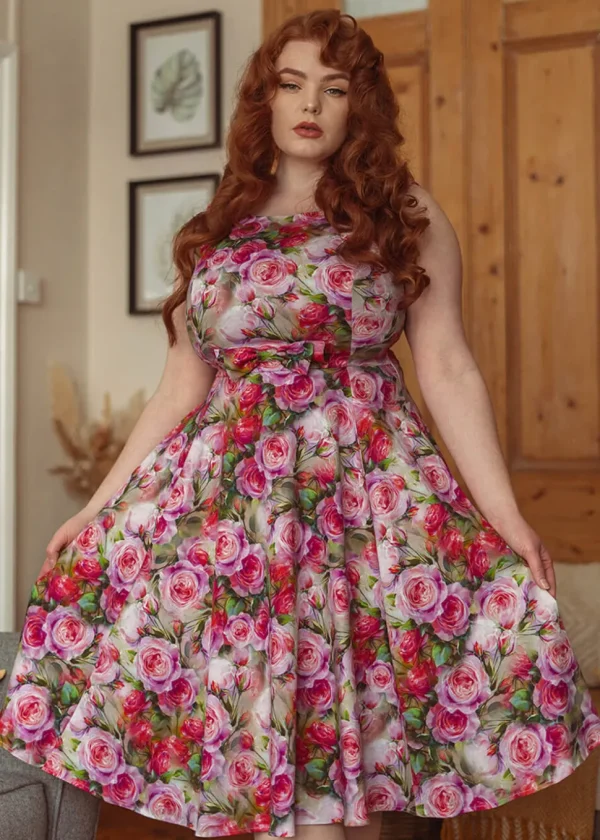 Hearts & Roses Lola Floral 50's Swing Dress Green