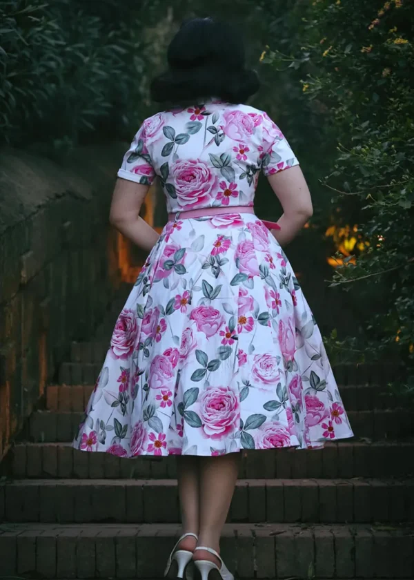 Hearts & Roses Luella Floral 50's Swing Dress White